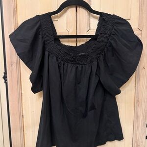 J. Crew Black Smocked Blouse